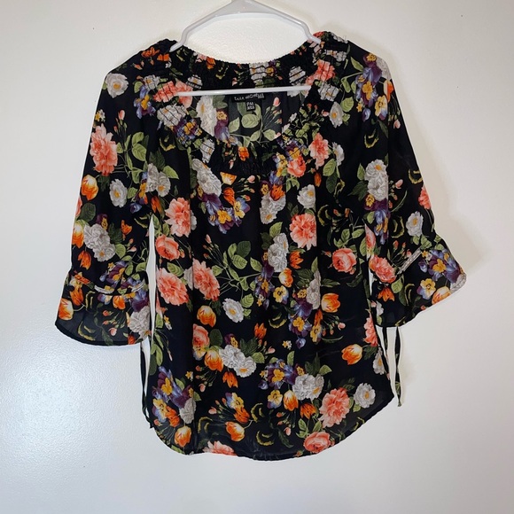 Sara Michelle Petite Sheer Floral Blouse Off the Shoulder Perfect Top for Spring - Picture 1 of 4